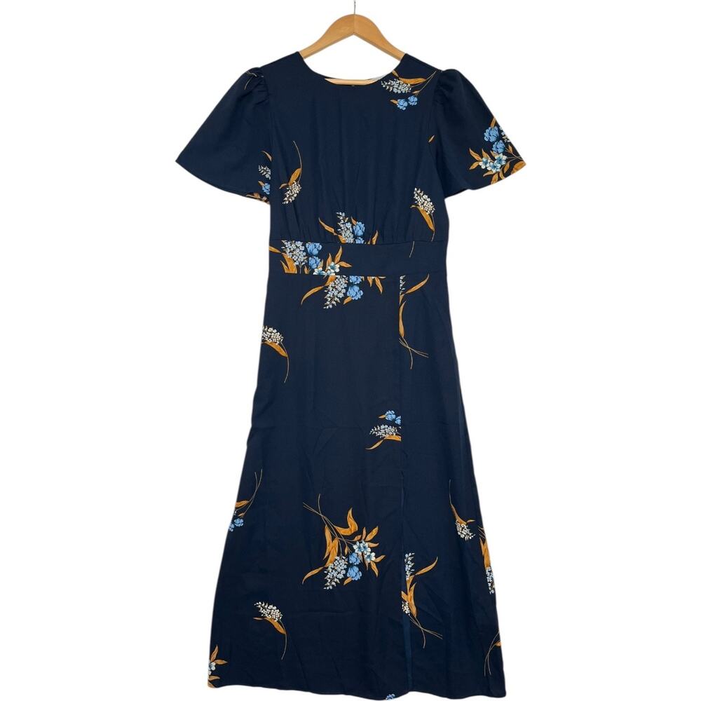 Baltic Born Navy Midi Dress with Blue and Mustard Floral Print